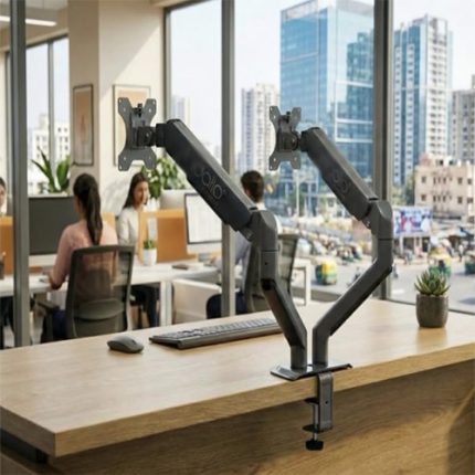 Gas Spring Dual Monitor Arm Desk Mount, Fully Adjustable Heavy Duty Stand, VESA 75x75 100x100, C-Clamp and Grommet Base, Made in India, 2-Year Warranty (Dual Monitor ARM)