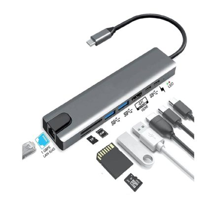 Type C to 8-in-1 USB-C Hub | 100W PD Charging, 5Gbps Data Transfer, HDMI 4K, (RJ45) Ethernet Port, SD/TF Card Reader, USB 3.0 & 2.0 | Multiport Adapter for Laptop, MacBook, & Smartphones (Grey)